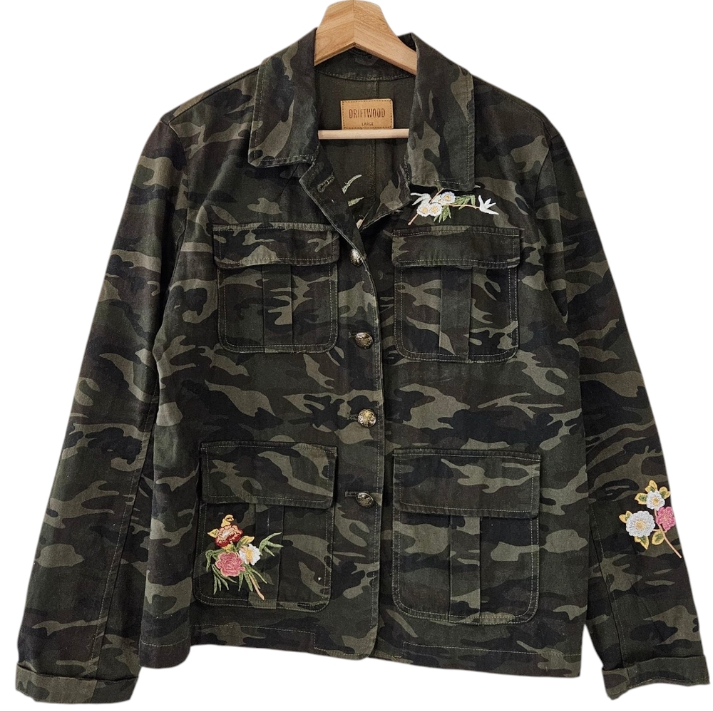 Driftwood Camo Floral Eagle Embroidered Utility Military Jacket